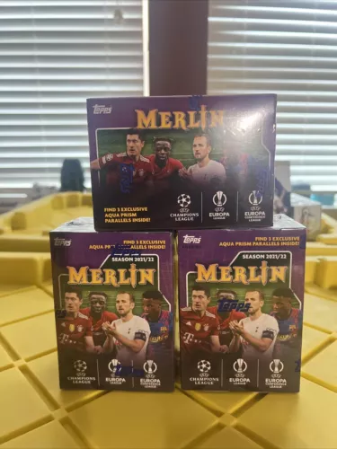 2021-22 Topps Merlin UEFA Champions League Soccer Sealed Blaster Box LOT OF 3