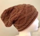 Horizontal Cable Knit OS Brown Slouchy Beanie Hat — photo 1