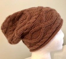 Horizontal Cable Knit OS Brown Slouchy Beanie Hat