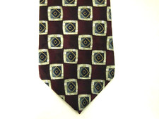 Mulberry Mens Necktie Tie Burgundy Red Grey Geometric Silk 59" Career