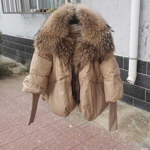 Damen Winter Echt Waschbär Fuchspelz Kragen Daunen Puffer Jacke Kurzmantel Neu S-XL - Bild 34 von 35