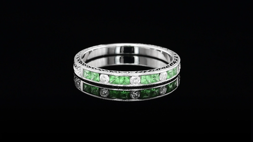 Tsavorit 0,36 Karat in 18K Weißgold Vorsteckring mit 0,10 Karat Diamanten - Video 1 von 1