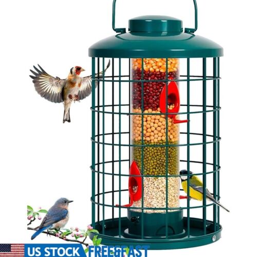 4 Ports Squirrel Proof Heavy Duty Metal Hanging Seed Feeder Wild Birds Feeding