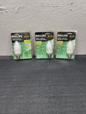 3-New Phillips Energy Saver 40 Decorative Candle Bulb Soft White 9 Watts 15286