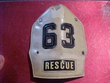 RESCUE 63 FIRE DEPARTMENT HELMET FRONT USED