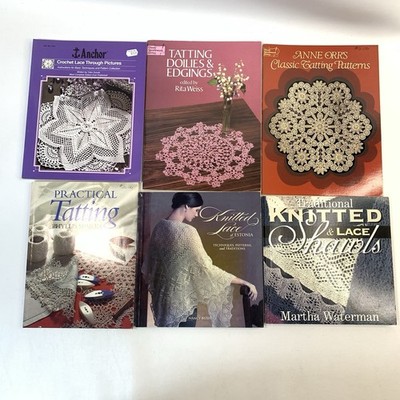 Lot of 6 Tatting Knit Crochet Lace Books Instructions & Patterns Shawls & More