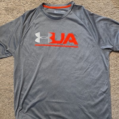 Under Armour Men s L Gray/Orange Lightweight Polyester Logo Tee Crew
