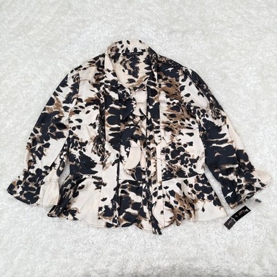 Violet & Claire S Ruffle Blouse Animal Print Tie Neck Long Sleeve Top Mob Wife