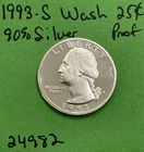 1993-S Washington Quarter 25c Gem DCam Proof 90% Silver US Coin See Pictures