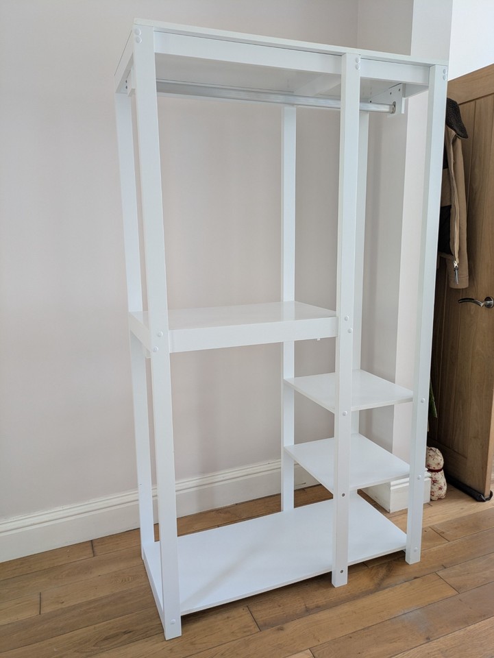 Open Wardrobe with 4 Shelves and 2 Rails (top long & bottom shorter) in ...
