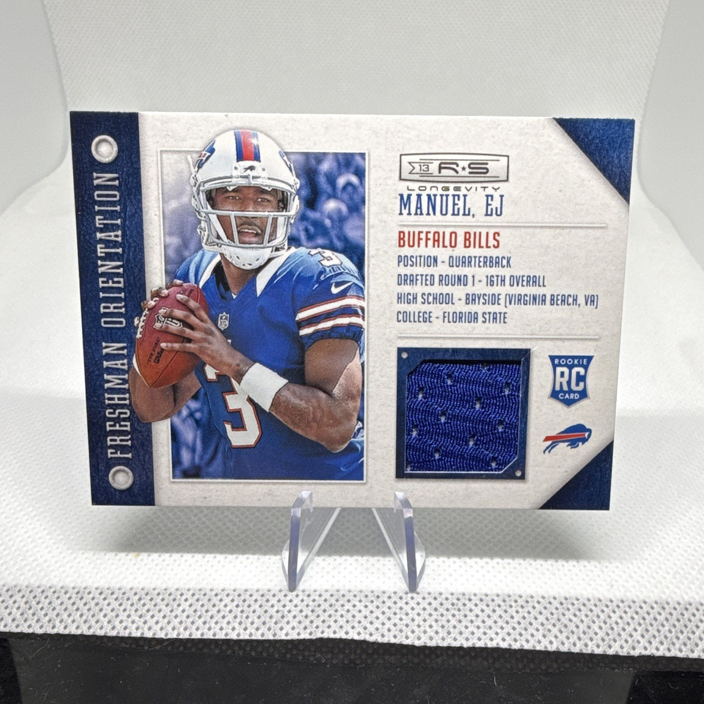 2013 Panini Rookies & Stars Freshman Orientation EJ Manuel #8 GAME WORN RPA