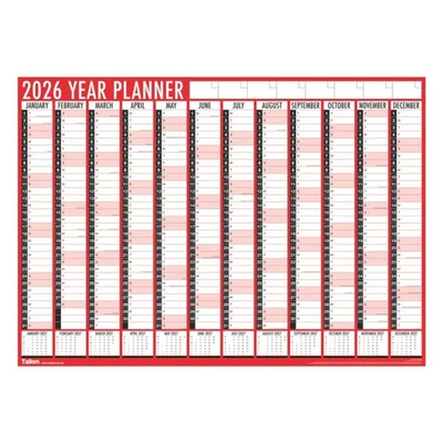 TALLON 2026 Year Planner A1 Annual Wall Calendar Unmounted 84cm x 60cm Home Office