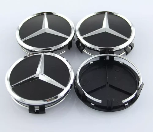 Set Of 4PCS 75MM Wheel Center Rim Hub caps for Mercedes-Benz Black Chrome Star - Image 3 of 4