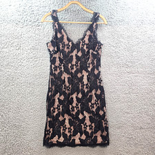 Adrianna Papell Womens Bodycon Dress Size 12 Black Beige Stretch Lace Sleeveless