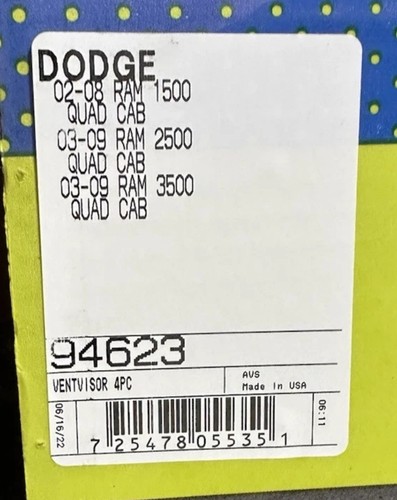 AVS 94623 Vent Visors DODGE 02-09 RAM 1500 2500 3500 Quad Cab - 第 2/2 張圖片