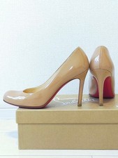 Rare Christian Louboutin Simple Pump 100 Patent Nude Heels Size 37.5 US 7.5