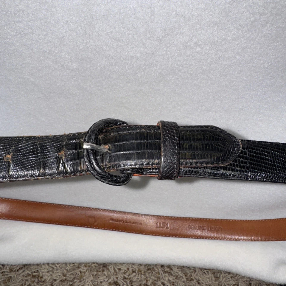 Cinturón de cuero genuino Ralph Lauren vintage negro para hombre 40 1” exótico EE. UU. Foto 2 de 4