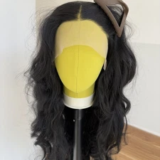 Heat Resistant Synthetic Hair Women Black HD T Lace Front Wig Long Wavy Natural