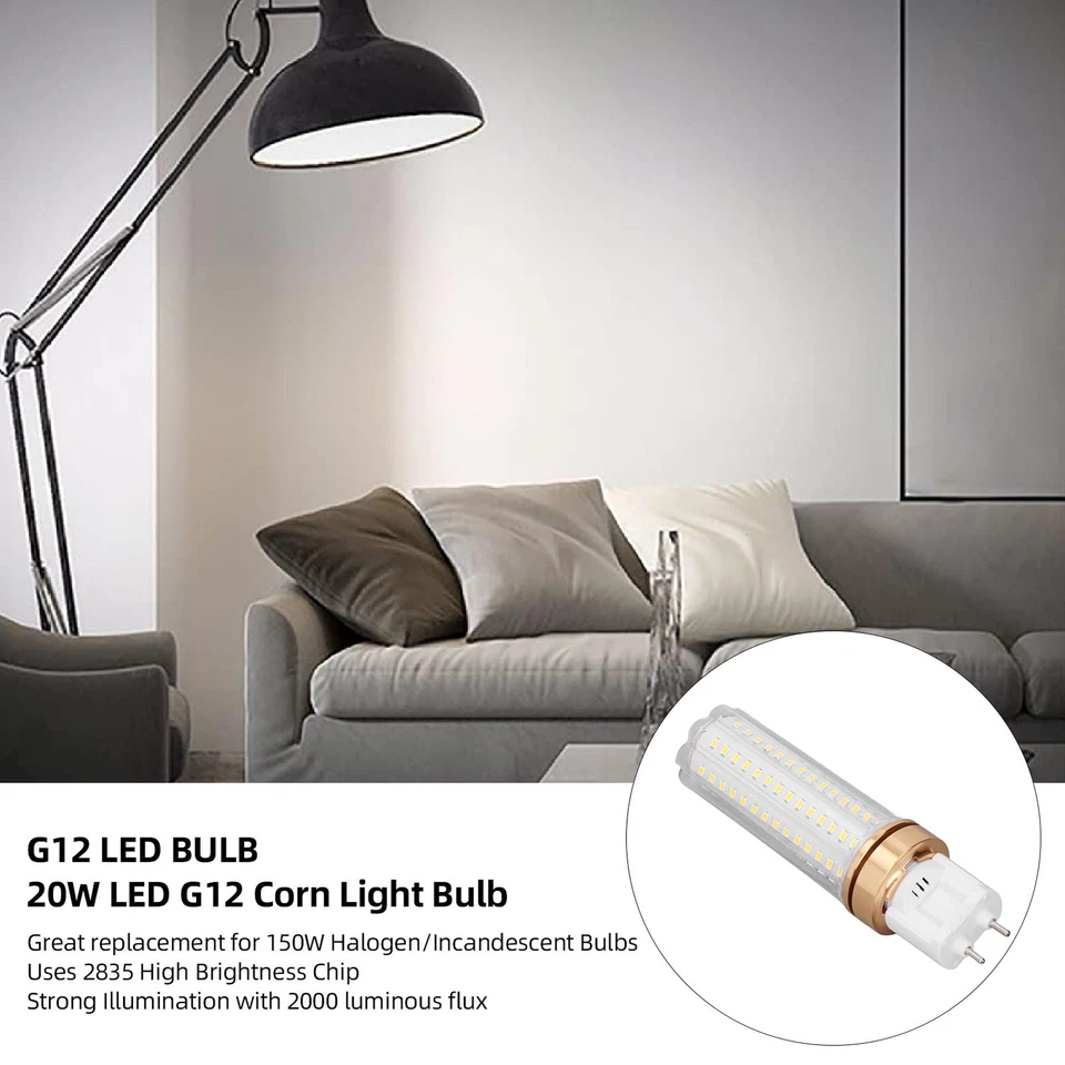 Warm Light 2 Pcs 20W G12 LED Corn Light Bulb 2000LM 360 Degree Lighting - Image 2 of 4