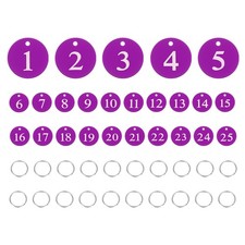 25PCS Number Tags 1-25 Number Key Tags Aluminum Numbered Tags Purple