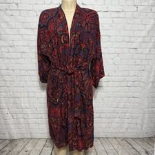 Vtg Men's Christian Dior Monsieur Rayon Paisley Robe Tie Front One Size Dark Red