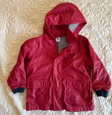 PETIT BATEAU Rain Jacket Toddler 3 Years Red Hooded Cotton Lined