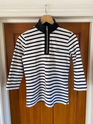 L-RL Lauren Active Ralph Lauren 1/4 Zip Top Gr. M Damen schwarz-weiß gestreift