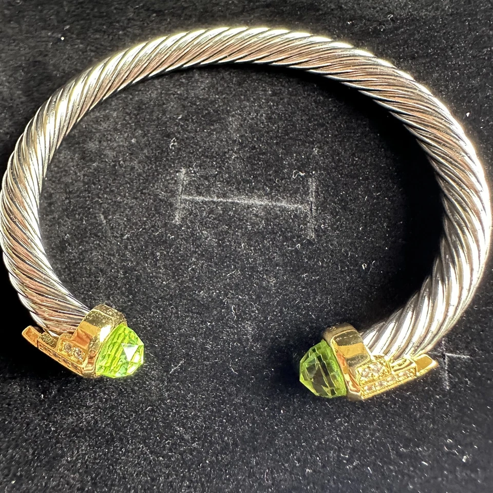 David Yurman Plata de Ley 7mm Cable Brazalete con Piedras Verde Claro Foto 2 de 4