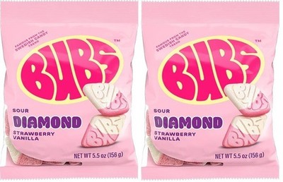 Bubs Sour Strawberry Vanilla Diamonds 5.5oz Bag Authentic Swedish Candy - 2 Pack