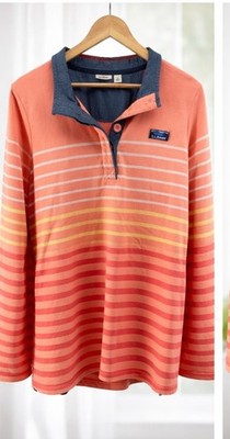 LL Bean Rugby Polo Shirt Henley Button Mock Neck Peach Pullover Cotton Plus 1X