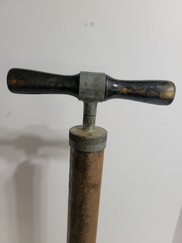 Antique Unbreakable Steel Bicycle Air Pump USA Wood Handle-WORKS! - Picture 7 of 9