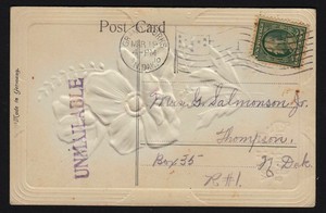 1910-auxiliary-marking-UNMAILABLE-used-glitter-card-Grand-Forks-ND