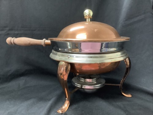 Vtg. Copper Chafing Dish w/Wooden Handle, 5 Pieces - Picture 3 of 6