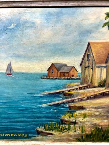 50s Cape Cod Artist ~ Helen Pedras ~ Framed Ocean Scene 8x10 ~ Oil on Board Art - Picture 5 of 11