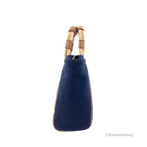 Michael Kors Talia Small Navy Cotton Canvas Tote Crossbody Purse - Picture 3 of 7