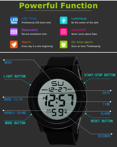 Herren LED Wasserdicht Digital Quarz Modeuhr Militär Sport Uhr - Bild 6 von 32
