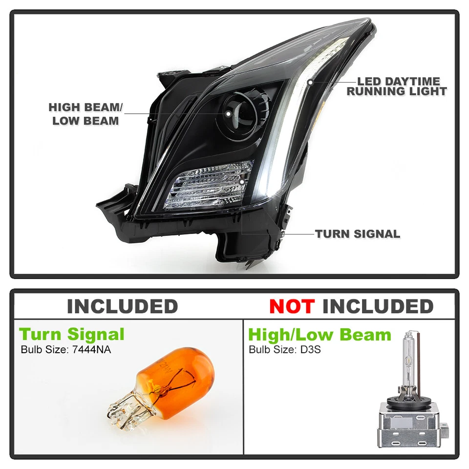 [Black Edition] 2013-2017 Cadillac XTS HID D3S w/LED DRL Projector Headlights - Изображение 3 из 4