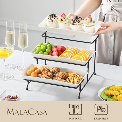 MALACASA 3 Tier Serving Trays for Party, Porcelain Serving Platters and Trays, 1 - Picture 3 of 12