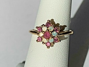 Authentic Ethiopian Opal Bordeaux  Garnet 18K Gold plated Ring Size 4.75 Estate