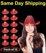 LED Light up Flashing Sequin Cowboy Hats Pack of 12 By Party Glowz