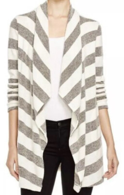 Three Dots Womens Kiara Grey Striped Cardigan Size Medium Wool Blend