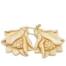 Pair of Carved Waterbuffalo Bone Tropical Flower Beads  39x39.5x6.5mm  2 beads
