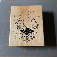 Anita s Brand- Wood Rubber Stamp Hearts Balloon Streamer Gift Box Love Present