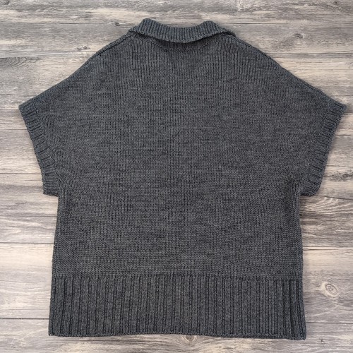 Lauren Hansen Sweater Large Cardigan Gray Cable Chunky Knit Short Sleeve - Picture 2 of 8