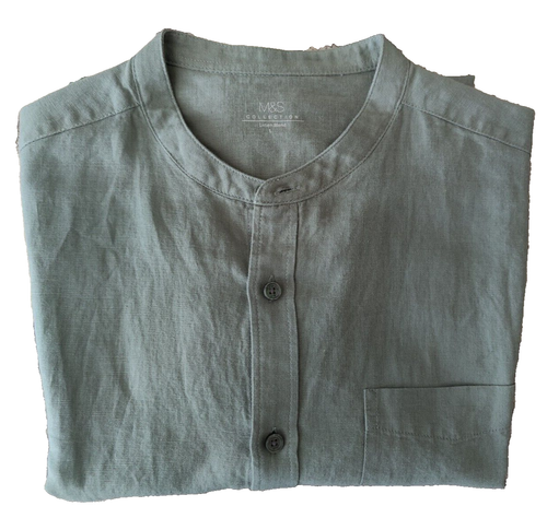 MEN'S MARKS AND SPENCER COTTON/ LINEN BLEND SHORT SLEEVED SHIRT- UK SIZE L - Picture 7 of 12