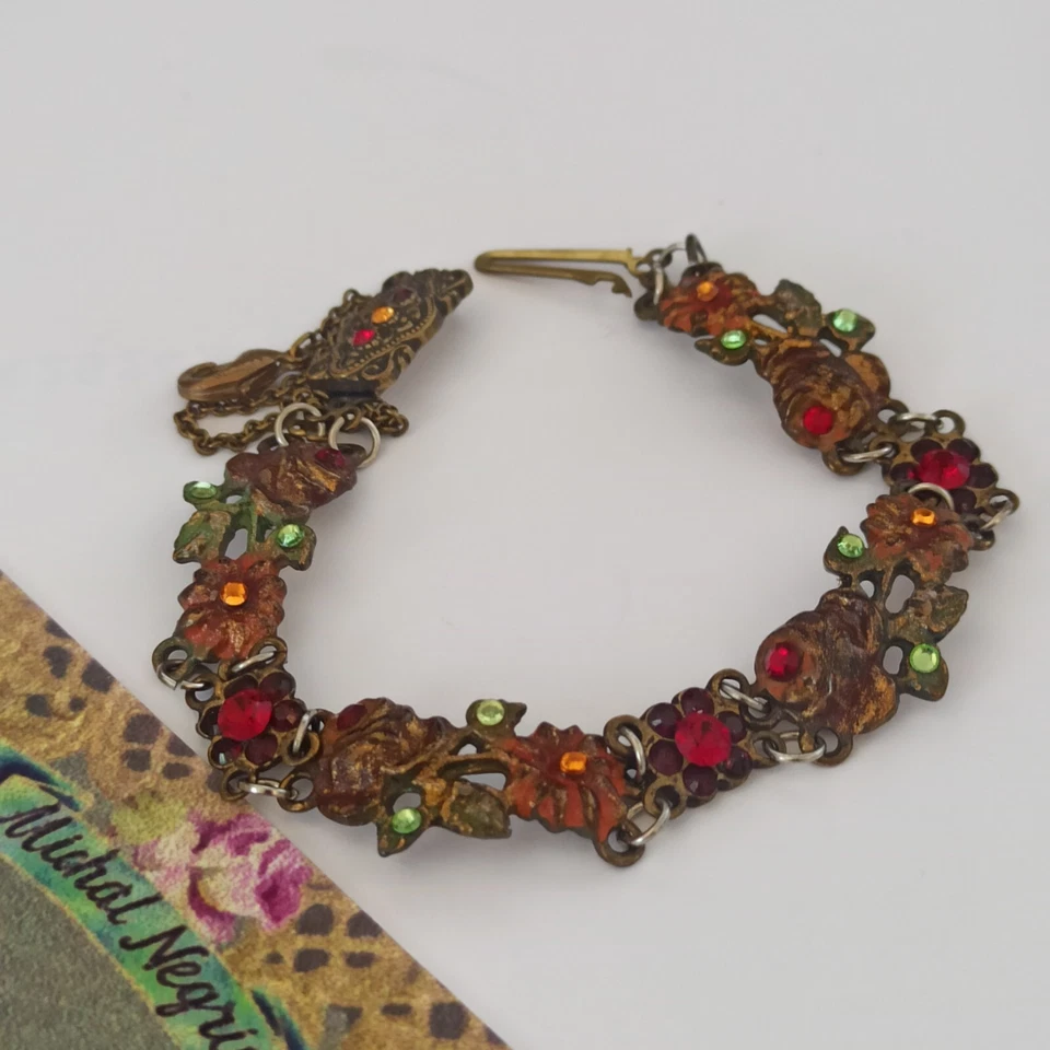 Браслет Michal Negrin ранние красные бордовые цветы кристаллы романтический потертый шик 7 дюймов - Изображение 2 из 4