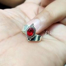 Red Garnet Cut Gemstone 925 Sterling Silver Ring Unique Style Birthday Jewelry