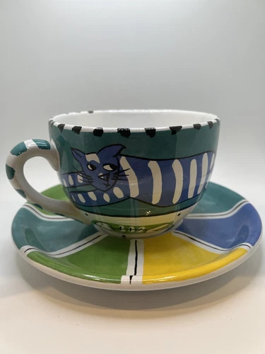 Block Bernarda cat & dog oversized Cup & Saucer. Vintage Pottery Portugal