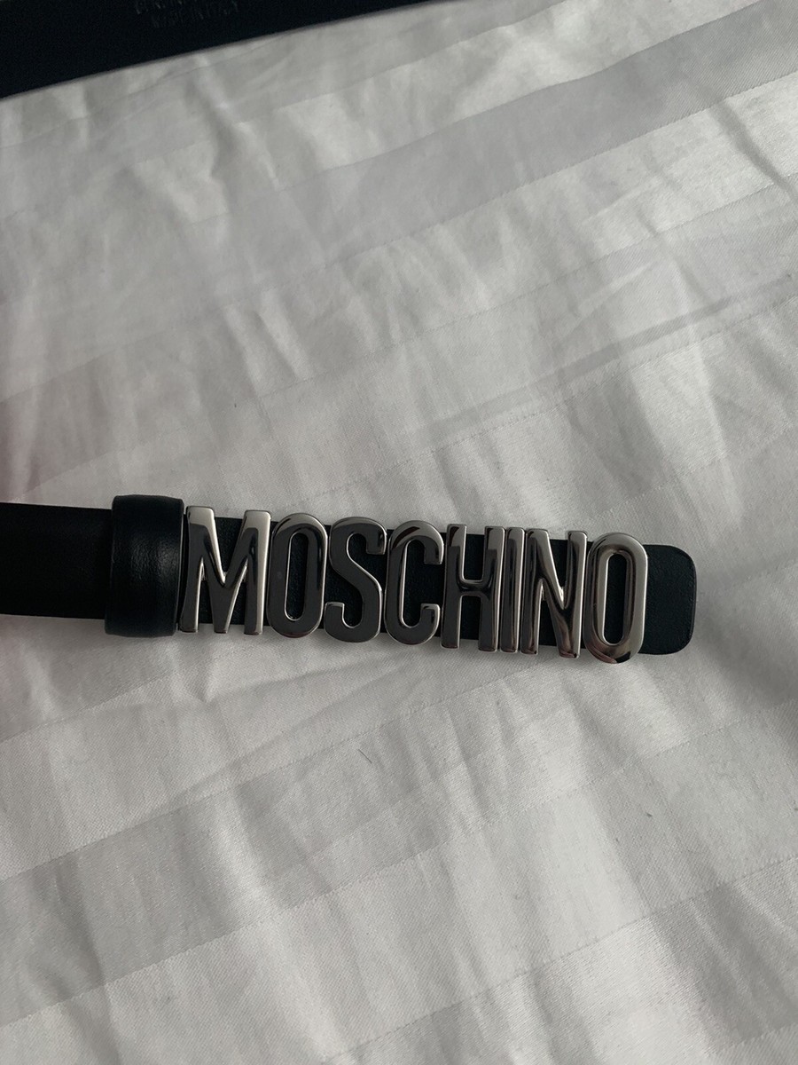 Women's MOSCHINO Couture Thin Leather Logo Belt Black With
