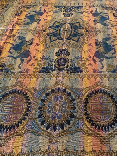 Vtg Woven Fringed Table Cover Throw Textile Italy Floral Horse 50x50 Whimsigoth - Picture 11 of 17
